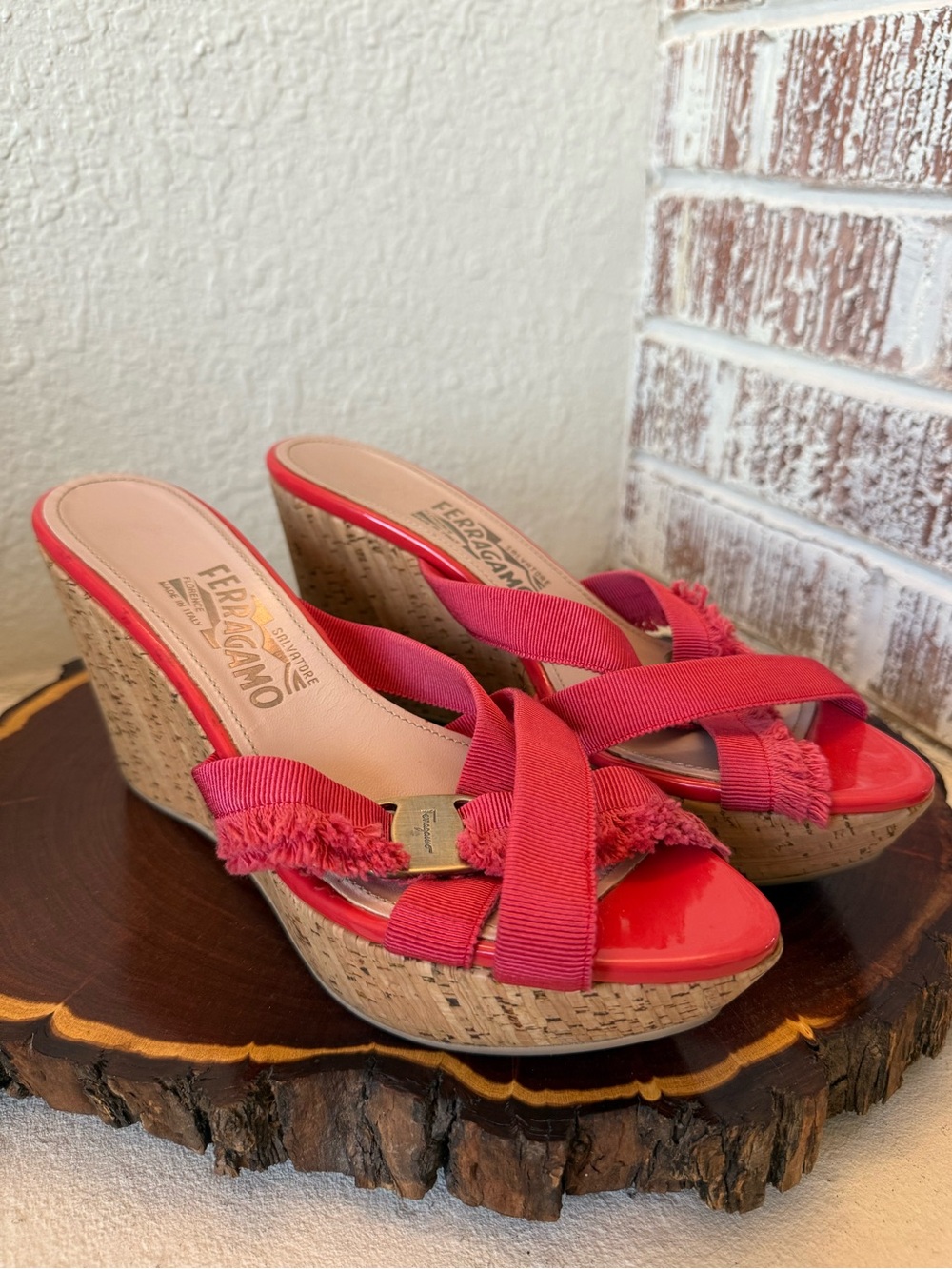 Salvatore Ferragamo criss-cross ribbon wedge sandals